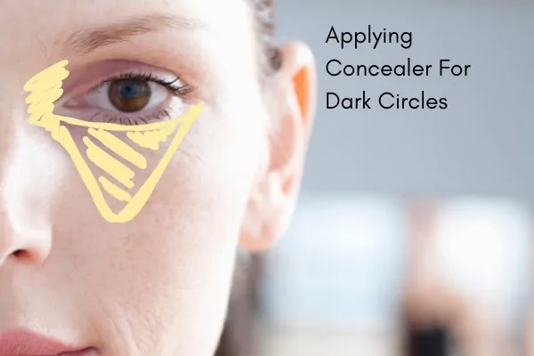 woman's face showing diagram for concealer application for dark circles