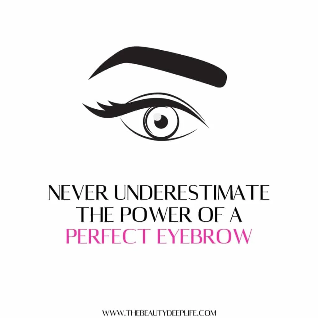Drawing of eye and eyebrow with text overlay - never underestimate the power of a perfect eyebrow
