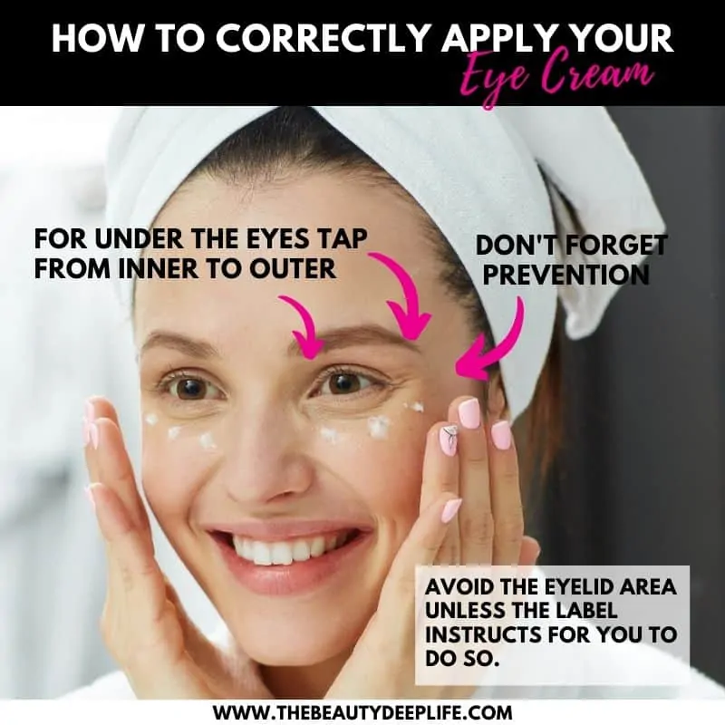 woman applying eye cream for her nighttime skin routine