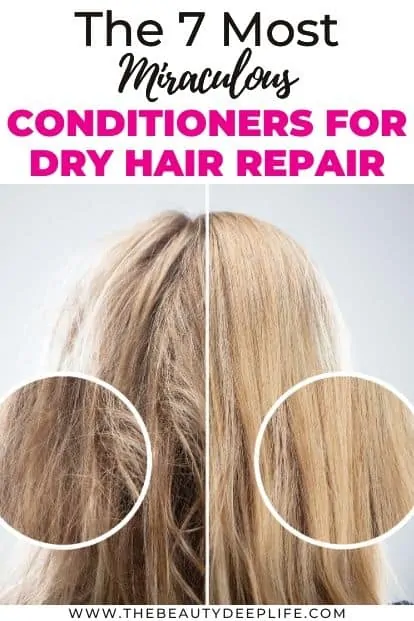 woman with dry hair side by side with her hair after using a conditioner for dry hair repair