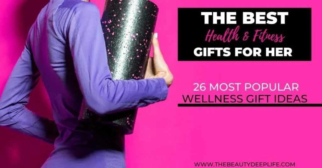 woman with fitness attire with text overlay - The Best Health and Fitness Gifts For Her 26 Most Popular Wellness Gift Ideas