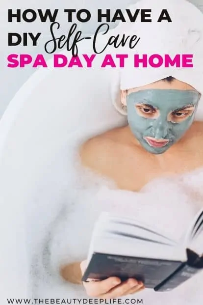 woman taking a bath with a face mask
