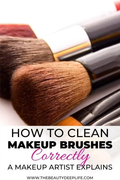 makeup brushes with text overlay - how to clean makeup brushes correctly