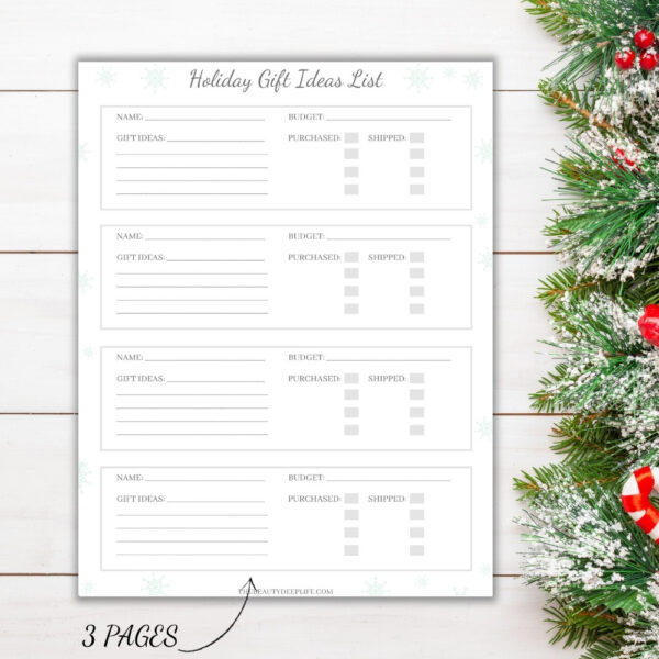 Christmas and holiday gift ideas planner printable