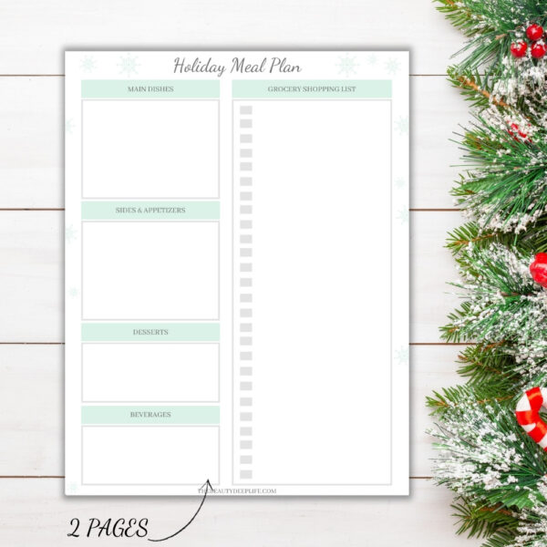 Christmas dinner meal planner and grocery shopping list