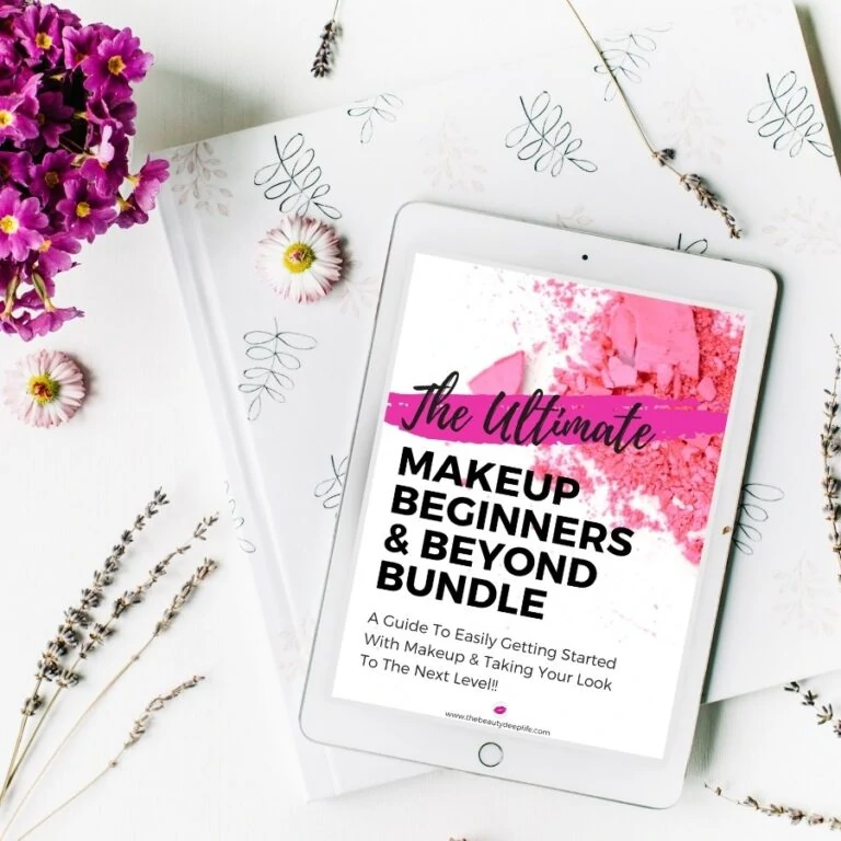 tablet with the makeup beginners and beyond bundle guide on it