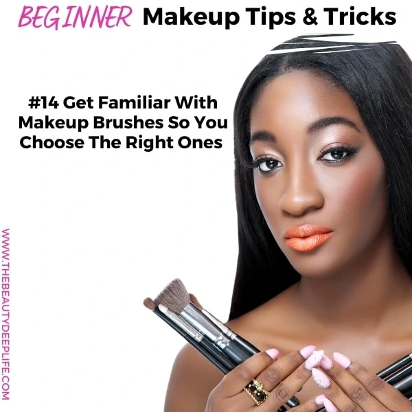 woman holding makeup brushes with text overlay beginner makeup tips and tricks