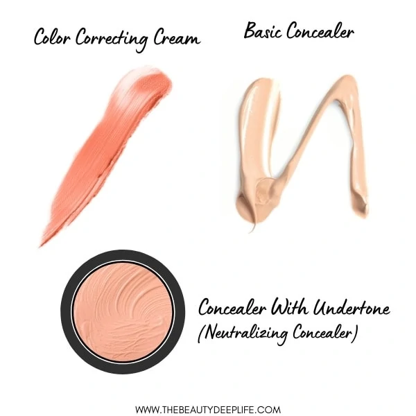 color corrector with concealer and peach-toned concealer