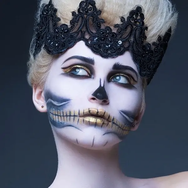 woman with skull halloween makeup look
