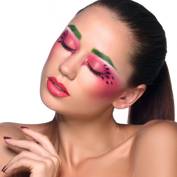 woman with creative watermelon makeup for halloween