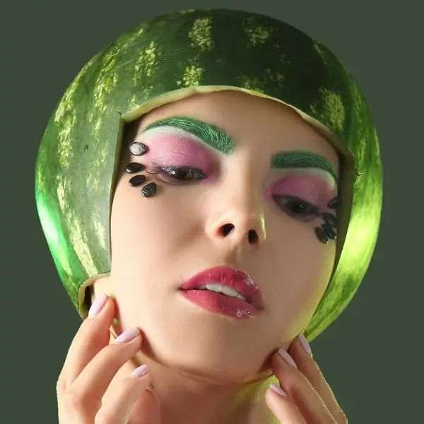 woman with watermelon makeup