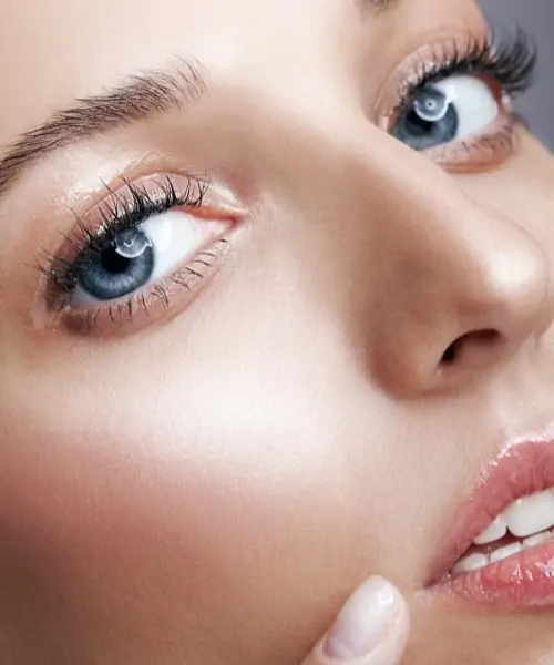 woman with natural glossy eye makeup