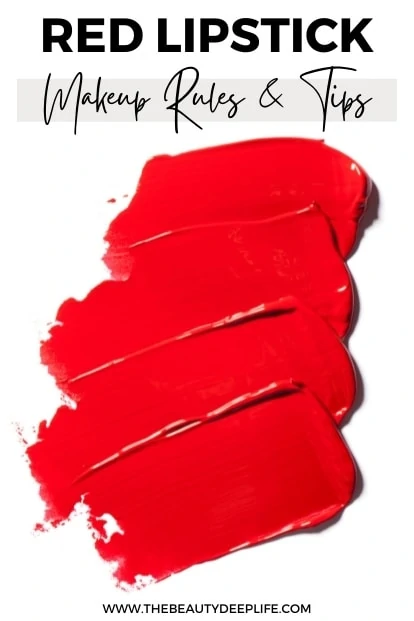 red lipstick cream on a white background with text overlay red lipstick makeup rules and tips