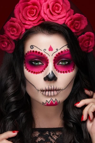 woman with a sugar skull halloween makeup look