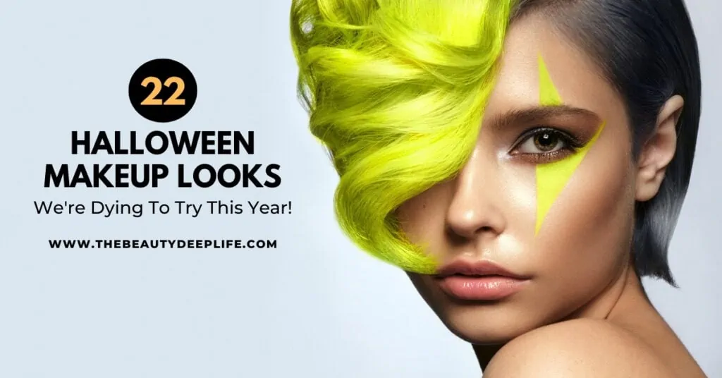young woman with face paint and colored hair with test overlay twenty-two halloween makeup looks to try this year