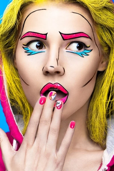 woman with comic pop art makeup look