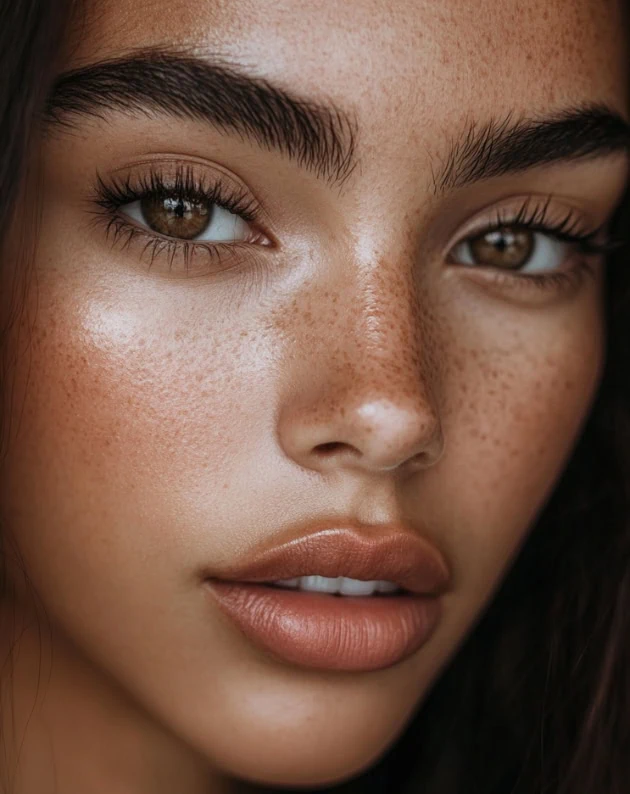 beautiful young woman with freckles and a natural summer makeup look