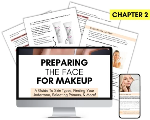 computer screen and mobile device with chapter two of the how to look younger makeup guide