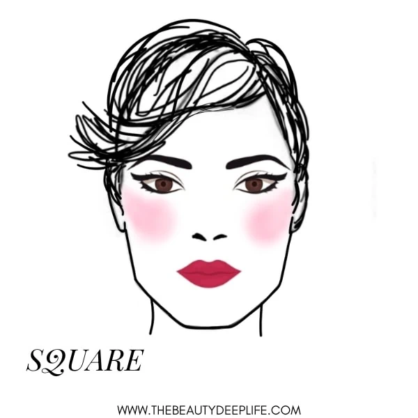 Woman with square shaped face showing where to apply blush