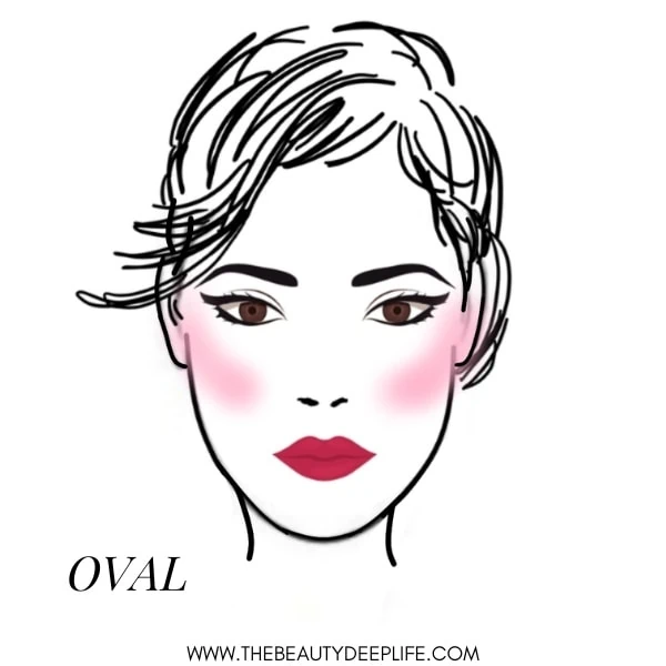Woman with oval face showing where to apply blush