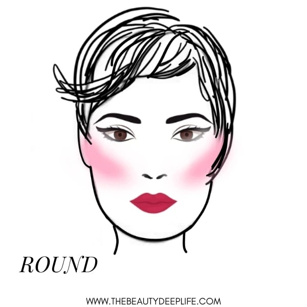 Woman with round face showing where to apply blush