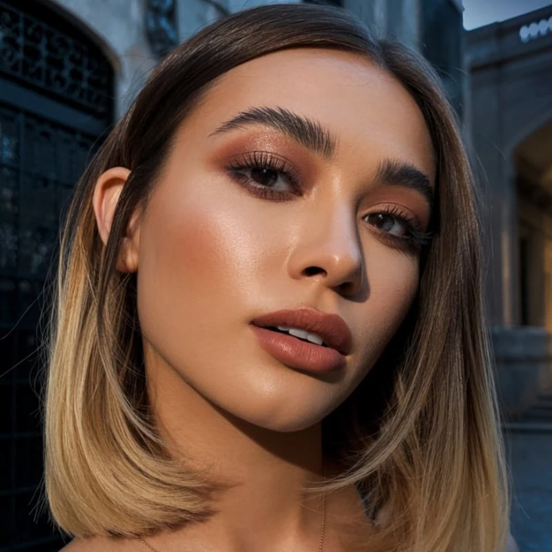 beautiful woman with a monochromatic fall makeup look