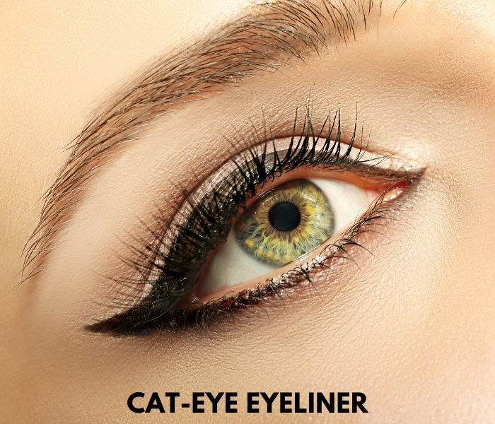 woman's eye with cat-eye eyeliner look