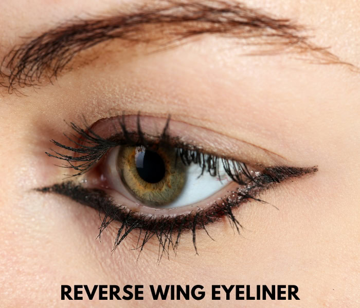 woman with reverse winged eyeliner style