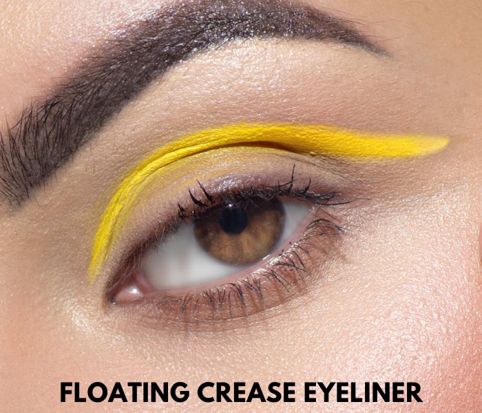 woman with bright yellow floating crease eyeliner style