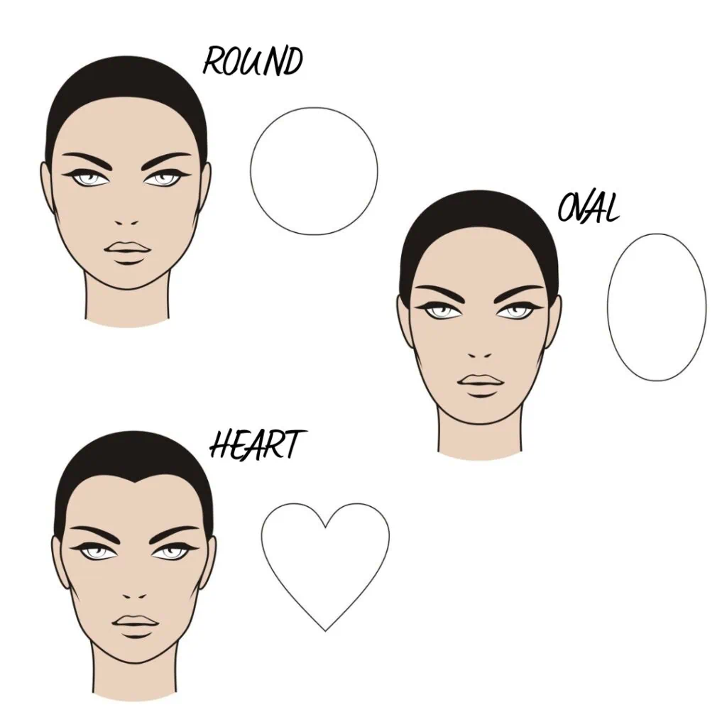 diagram of round oval and heart face shapes