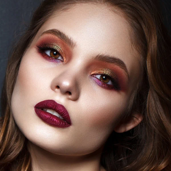 woman with colorful eye makeup for fall