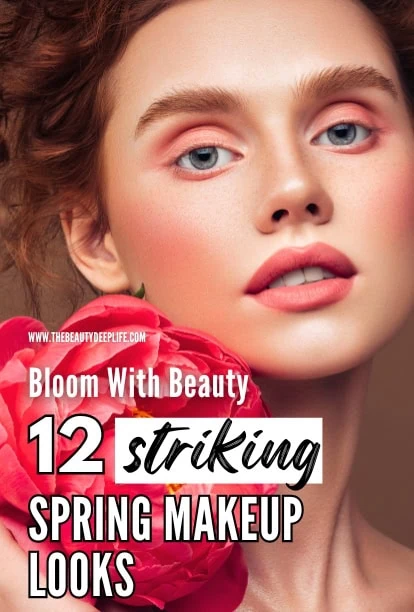 woman with a peachy coral makeup look for spring