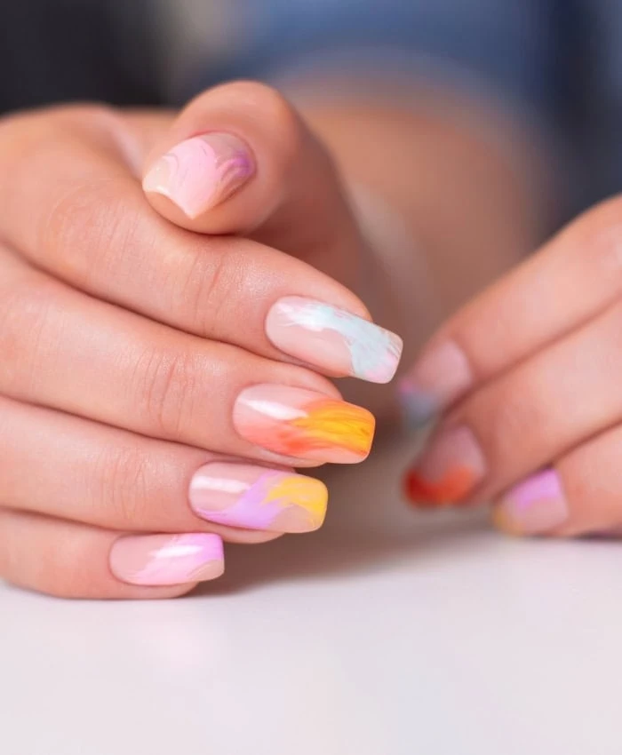 nails with colorful brush strokes for spring