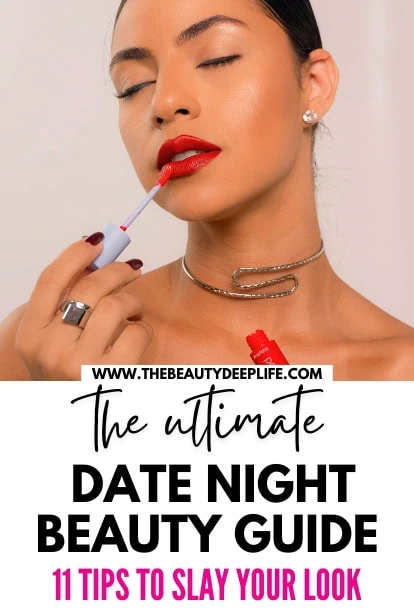 woman applying beauty product for date night