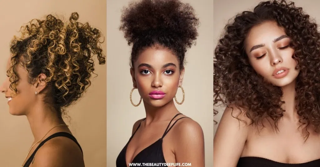 three women with naturally curly hair