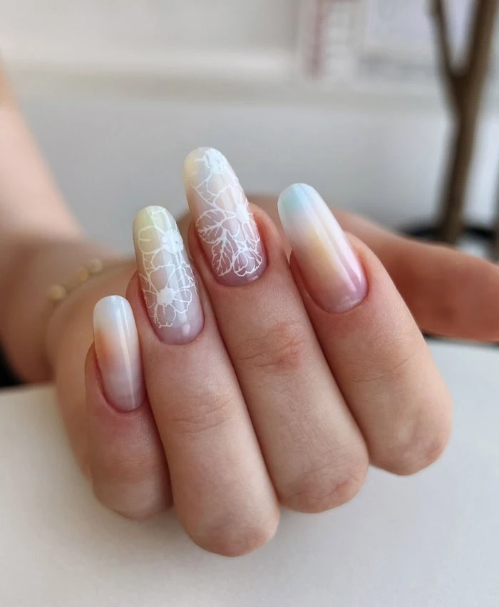 pastel ombre watercolor nails with white flower