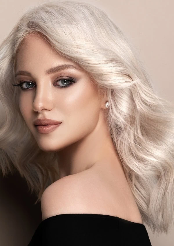 young woman with pearl blonde hair color