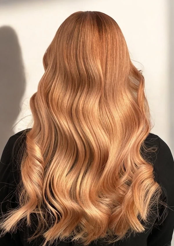 The back of a woman with strawberry blonde hair