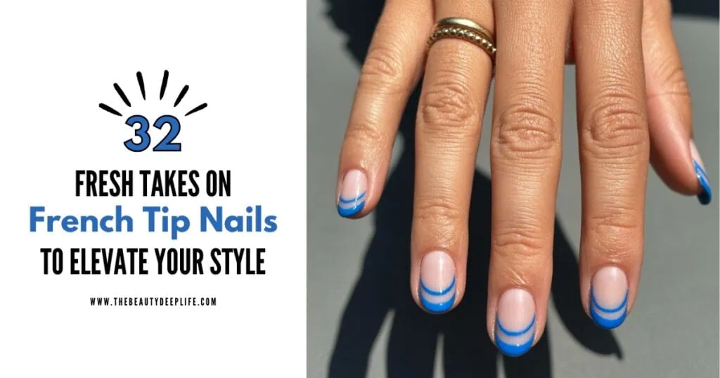 HAND WITH BLUE DOUBLE FRENCH TIP NAILS