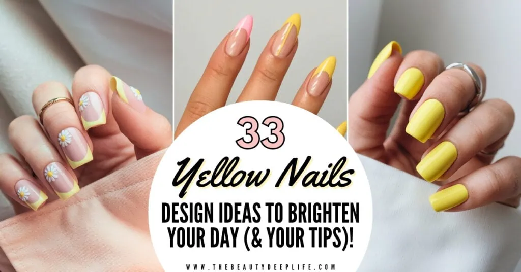 three sets of hands with yellow manicures