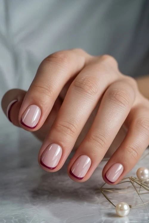 hand with short magenta micro tip nails