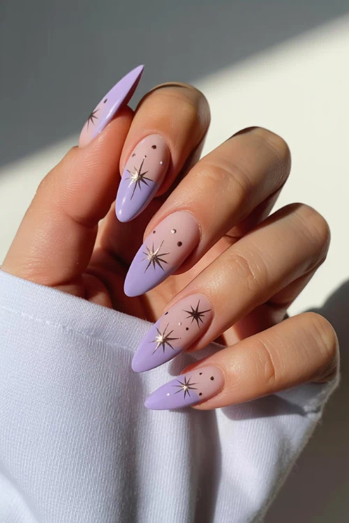 hand with purple french tip nails