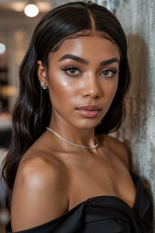 beautiful black young woman with dark brown hair color
