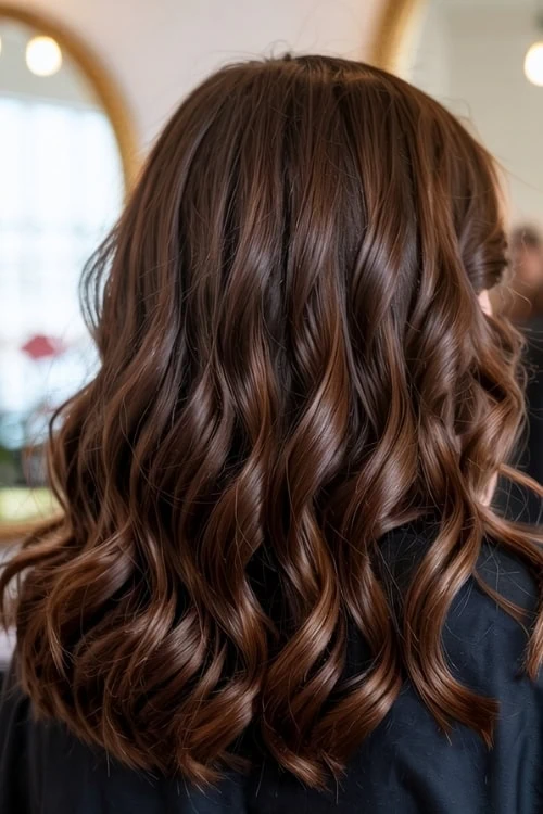 back of a woman's head with milk chocolate brown hair color