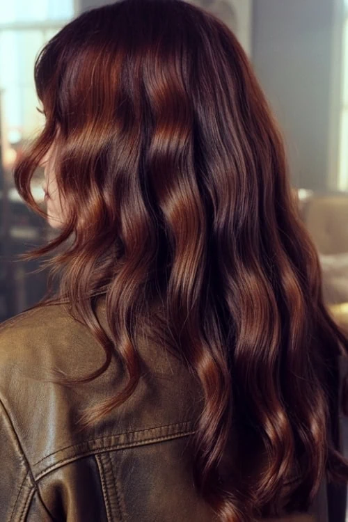back of woman's head with red brown hair color