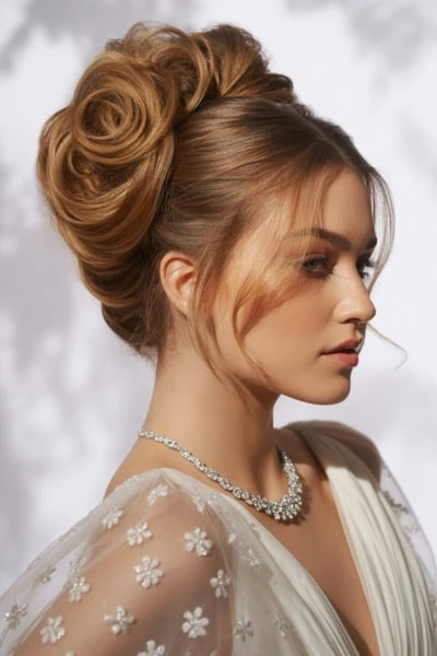 young female with a stylish chic formal updo