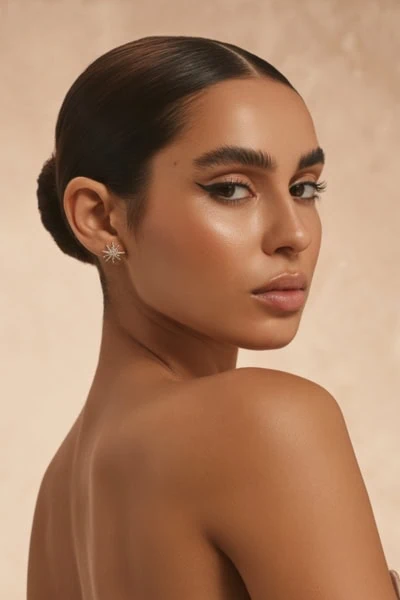 beautiful woman with a sleek low bun hairstyle