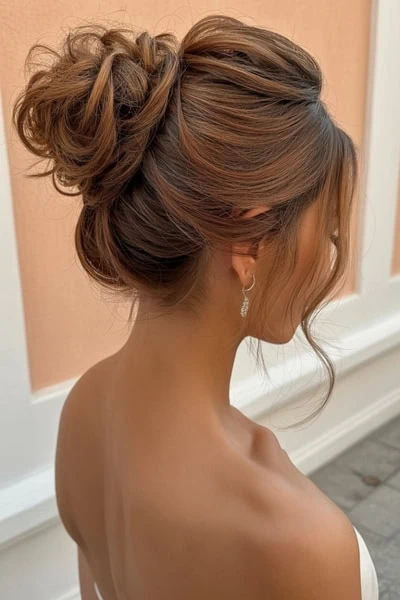 woman with a elegant formal messy bun hairstyle