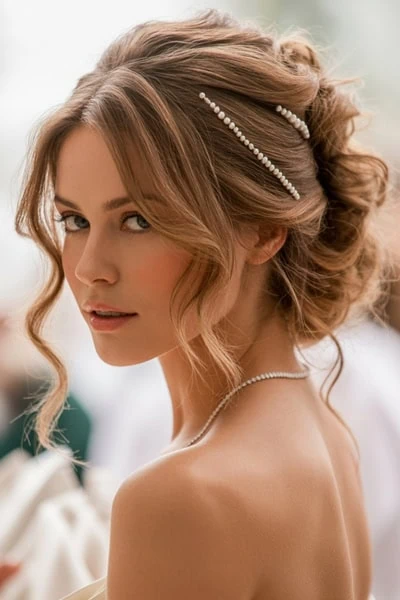 young woman with a pinned up formal hairstyle for long hair