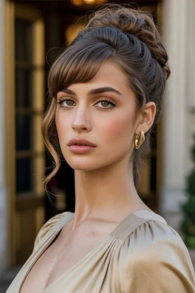 female with a formal hairstyle for long hair in a curled updo